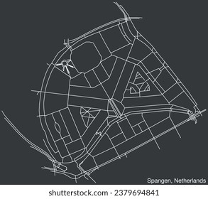 Detailed hand-drawn navigational urban street roads map of the Dutch city of SPANGEN, NETHERLANDS with solid road lines and name tag on vintage background