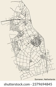 Detailed hand-drawn navigational urban street roads map of the Dutch city of SOMEREN, NETHERLANDS with solid road lines and name tag on vintage background