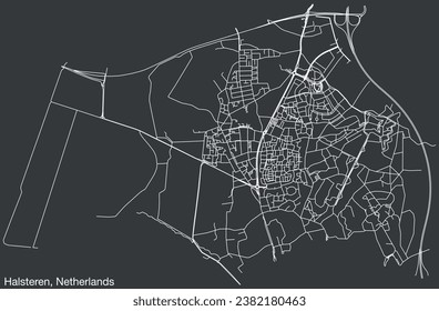 Detailed hand-drawn navigational urban street roads map of the Dutch city of HALSTEREN, NETHERLANDS with solid road lines and name tag on vintage background