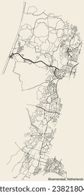 Detailed hand-drawn navigational urban street roads map of the Dutch city of BLOEMENDAAL, NETHERLANDS with solid road lines and name tag on vintage background