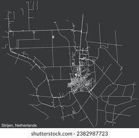 Detailed hand-drawn navigational urban street roads map of the Dutch city of STRIJEN, NETHERLANDS with solid road lines and name tag on vintage background