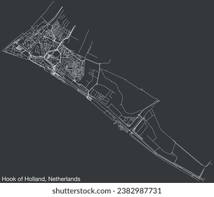 Detailed hand-drawn navigational urban street roads map of the Dutch city of HOEK VAN HOLLAND, NETHERLANDS with solid road lines and name tag on vintage background