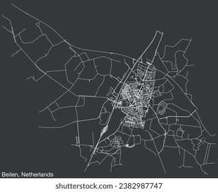 Detailed hand-drawn navigational urban street roads map of the Dutch city of BEILEN, NETHERLANDS with solid road lines and name tag on vintage background