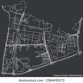 Detailed hand-drawn navigational urban street roads map of the Dutch city of HUIZUM-OOST, NETHERLANDS with solid road lines and name tag on vintage background