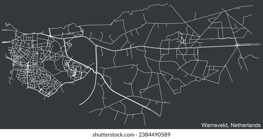 Detailed hand-drawn navigational urban street roads map of the Dutch city of WARNSVELD, NETHERLANDS with solid road lines and name tag on vintage background