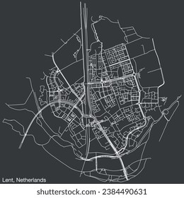 Detailed hand-drawn navigational urban street roads map of the Dutch city of LENT, NETHERLANDS with solid road lines and name tag on vintage background