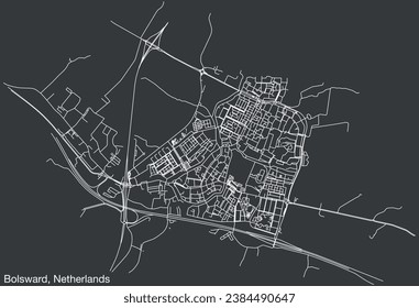 Detailed hand-drawn navigational urban street roads map of the Dutch city of BOLSWARD, NETHERLANDS with solid road lines and name tag on vintage background