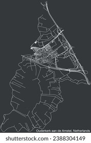 Detailed hand-drawn navigational urban street roads map of the Dutch city of OUDERKERK AAN DE AMSTEL, NETHERLANDS with solid road lines and name tag on vintage background