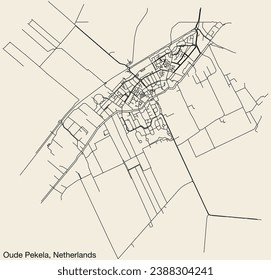 Detailed hand-drawn navigational urban street roads map of the Dutch city of OUDE PEKELA, NETHERLANDS with solid road lines and name tag on vintage background