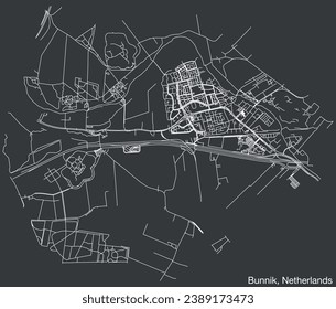 Detailed hand-drawn navigational urban street roads map of the Dutch city of BUNNIK, NETHERLANDS with solid road lines and name tag on vintage background