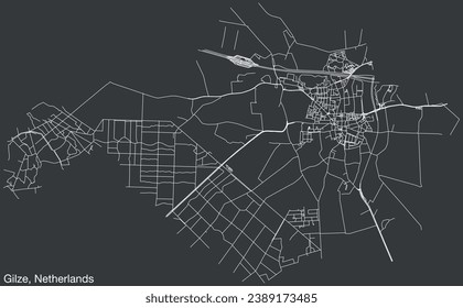 Detailed hand-drawn navigational urban street roads map of the Dutch city of GILZE, NETHERLANDS with solid road lines and name tag on vintage background