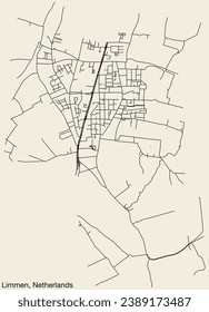 Detailed hand-drawn navigational urban street roads map of the Dutch city of LIMMEN, NETHERLANDS with solid road lines and name tag on vintage background