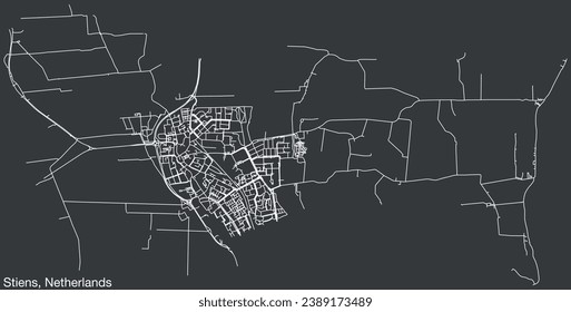 Detailed hand-drawn navigational urban street roads map of the Dutch city of STIENS, NETHERLANDS with solid road lines and name tag on vintage background
