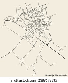 Detailed hand-drawn navigational urban street roads map of the Dutch city of GORREDIJK, NETHERLANDS with solid road lines and name tag on vintage background