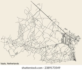 Detailed hand-drawn navigational urban street roads map of the Dutch city of VAALS, NETHERLANDS with solid road lines and name tag on vintage background