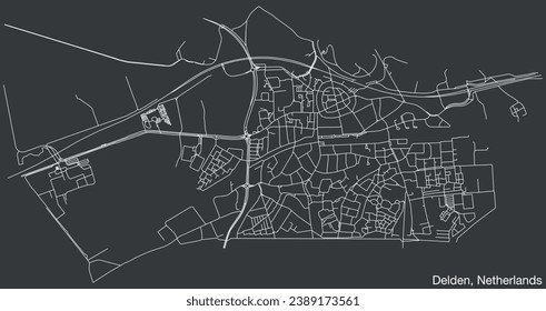 Detailed hand-drawn navigational urban street roads map of the Dutch city of DELDEN, NETHERLANDS with solid road lines and name tag on vintage background