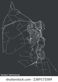 Detailed hand-drawn navigational urban street roads map of the Dutch city of YERSEKE, NETHERLANDS with solid road lines and name tag on vintage background