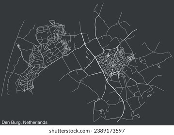 Detailed hand-drawn navigational urban street roads map of the Dutch city of DEN BURG, NETHERLANDS with solid road lines and name tag on vintage background