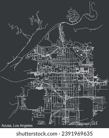 Detailed hand-drawn navigational urban street roads map of the CITY OF AZUSA of the American LOS ANGELES CITY COUNCIL, UNITED STATES with vivid road lines and name tag on solid background