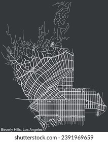 Mapa detallado de las carreteras urbanas de la ciudad de BEVERLY HILLS de American LOS ANGELES CITY COUNCIL, ESTADOS UNIDOS con líneas vitales y etiquetas con nombres en un fondo sólido