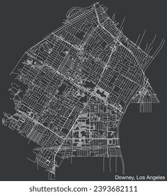 Detailed hand-drawn navigational urban street roads map of the CITY OF DOWNEY of the American LOS ANGELES CITY COUNCIL, UNITED STATES with vivid road lines and name tag on solid background