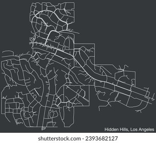 Detailed hand-drawn navigational urban street roads map of the CITY OF HIDDEN HILLS of the American LOS ANGELES CITY COUNCIL, UNITED STATES with vivid road lines and name tag on solid background