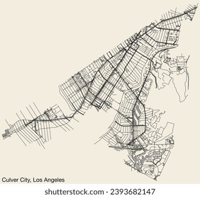 Detailed hand-drawn navigational urban street roads map of the CITY OF CULVER CITY of the American LOS ANGELES CITY COUNCIL, UNITED STATES with vivid road lines and name tag on solid background