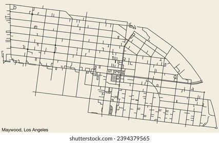 Detailed hand-drawn navigational urban street roads map of the CITY OF MAYWOOD of the American LOS ANGELES CITY COUNCIL, UNITED STATES with vivid road lines and name tag on solid background