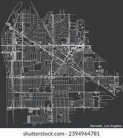 Detailed hand-drawn navigational urban street roads map of the CITY OF NORWALK of the American LOS ANGELES CITY COUNCIL, UNITED STATES with vivid road lines and name tag on solid background