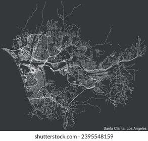 Detailed hand-drawn navigational urban street roads map of the CITY OF SANTA CLARITA of the American LOS ANGELES CITY COUNCIL, UNITED STATES with vivid road lines and name tag on solid background