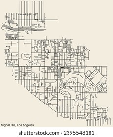 Detailed hand-drawn navigational urban street roads map of the CITY OF SIGNAL HILL of the American LOS ANGELES CITY COUNCIL, UNITED STATES with vivid road lines and name tag on solid background