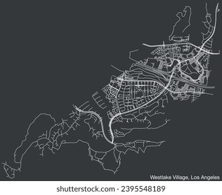 Detailed hand-drawn navigational urban street roads map of the CITY OF WESTLAKE VILLAGE  of the American LOS ANGELES CITY COUNCIL, UNITED STATES with vivid road lines and name tag on solid background