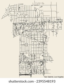 Detailed hand-drawn navigational urban street roads map of the CITY OF SAN GABRIEL of the American LOS ANGELES CITY COUNCIL, UNITED STATES with vivid road lines and name tag on solid background