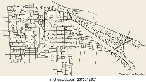 Detailed hand-drawn navigational urban street roads map of the CITY OF VERNON of the American LOS ANGELES CITY COUNCIL, UNITED STATES with vivid road lines and name tag on solid background