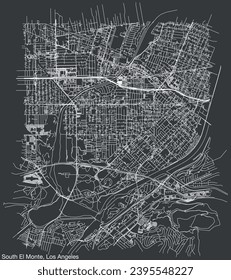 Detailed hand-drawn navigational urban street roads map of the CITY OF SOUTH EL MONTE of the American LOS ANGELES CITY COUNCIL, UNITED STATES with vivid road lines and name tag on solid background