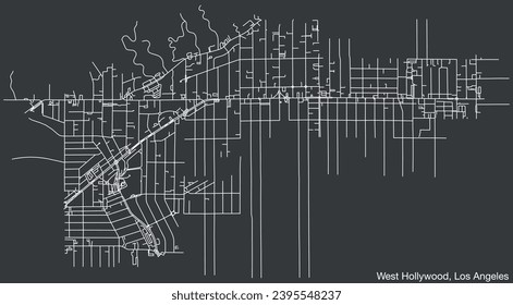 Detailed hand-drawn navigational urban street roads map of the CITY OF WEST HOLLYWOOD of the American LOS ANGELES CITY COUNCIL, UNITED STATES with vivid road lines and name tag on solid background