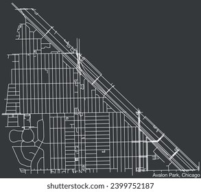 Detailed hand-drawn navigational urban street roads map of the AVALON PARK COMMUNITY AREA of the American city of CHICAGO, ILLINOIS with vivid road lines and name tag on solid background