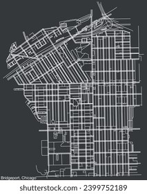 Detailed hand-drawn navigational urban street roads map of the BRIDGEPORT COMMUNITY AREA of the American city of CHICAGO, ILLINOIS with vivid road lines and name tag on solid background