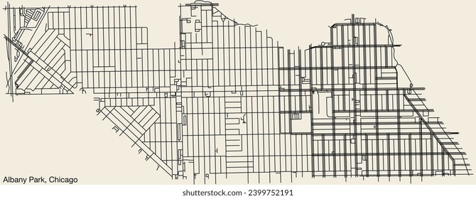 Detailed hand-drawn navigational urban street roads map of the ALBANY PARK COMMUNITY AREA of the American city of CHICAGO, ILLINOIS with vivid road lines and name tag on solid background