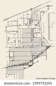 Detailed hand-drawn navigational urban street roads map of the ARCHER HEIGHTS COMMUNITY AREA of the American city of CHICAGO, ILLINOIS with vivid road lines and name tag on solid background