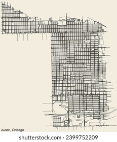 Detailed hand-drawn navigational urban street roads map of the AUSTIN COMMUNITY AREA of the American city of CHICAGO, ILLINOIS with vivid road lines and name tag on solid background