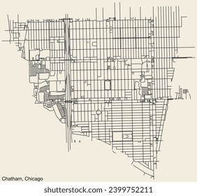 Detailed hand-drawn navigational urban street roads map of the CHATHAM COMMUNITY AREA of the American city of CHICAGO, ILLINOIS with vivid road lines and name tag on solid background