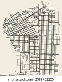 Detailed hand-drawn navigational urban street roads map of the BRIDGEPORT COMMUNITY AREA of the American city of CHICAGO, ILLINOIS with vivid road lines and name tag on solid background