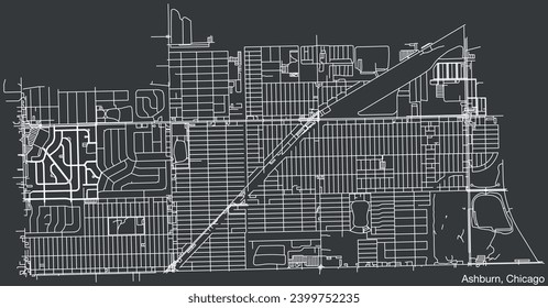 Detailed hand-drawn navigational urban street roads map of the ASHBURN COMMUNITY AREA of the American city of CHICAGO, ILLINOIS with vivid road lines and name tag on solid background