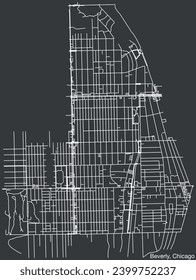 Detailed hand-drawn navigational urban street roads map of the BEVERLY COMMUNITY AREA of the American city of CHICAGO, ILLINOIS with vivid road lines and name tag on solid background