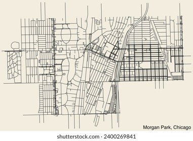 Detailed hand-drawn navigational urban street roads map of the MORGAN PARK COMMUNITY AREA of the American city of CHICAGO, ILLINOIS with vivid road lines and name tag on solid background