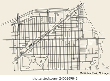 Detailed hand-drawn navigational urban street roads map of the MCKINLEY PARK COMMUNITY AREA of the American city of CHICAGO, ILLINOIS with vivid road lines and name tag on solid background