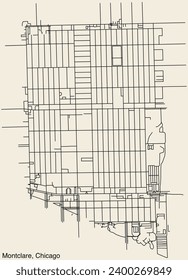 Detailed hand-drawn navigational urban street roads map of the MONTCLARE COMMUNITY AREA of the American city of CHICAGO, ILLINOIS with vivid road lines and name tag on solid background