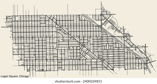 Detailed hand-drawn navigational urban street roads map of the LOGAN SQUARE COMMUNITY AREA of the American city of CHICAGO, ILLINOIS with vivid road lines and name tag on solid background