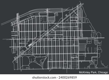 Detailed hand-drawn navigational urban street roads map of the MCKINLEY PARK COMMUNITY AREA of the American city of CHICAGO, ILLINOIS with vivid road lines and name tag on solid background